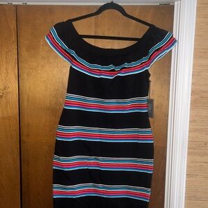 NWT Vince Camuto Colorful Striped Off-Shoulder Dress